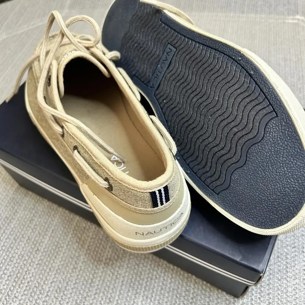 Nautica Mens Jempol Canvas Loafers Washed Natural‎ Beige 8.5 NIB